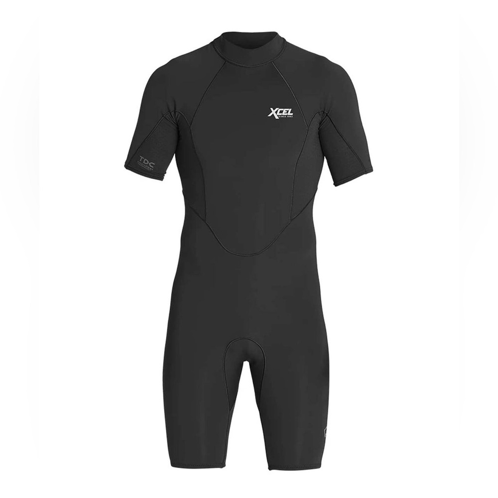 NWT Xcel Mens Comp X Neostretch Short Sleeve Back Zip 1/0.5mm Springsuit - Black